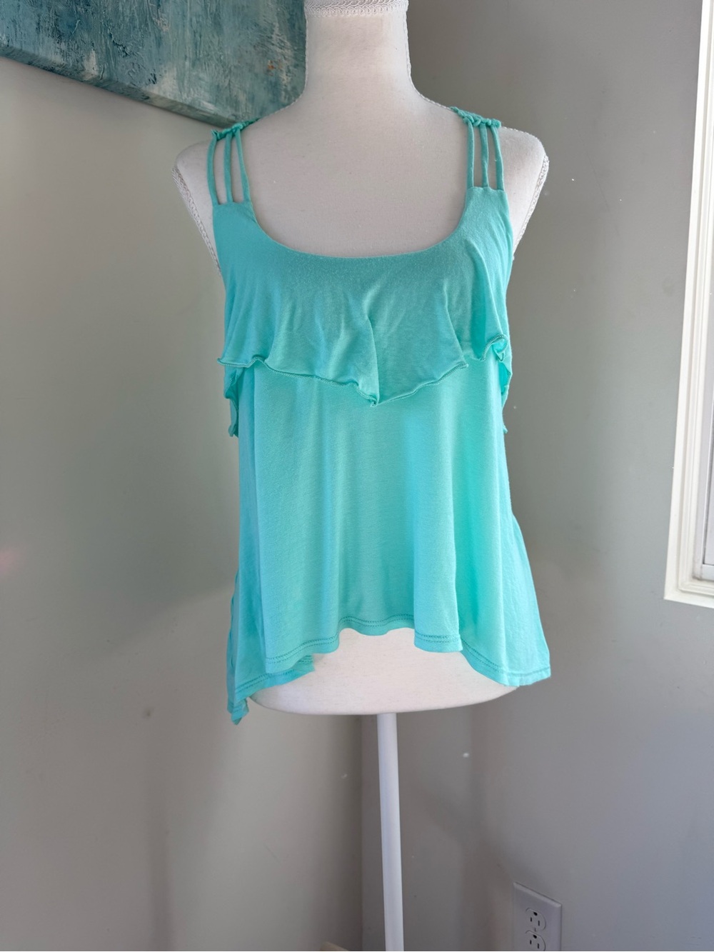 Wet Seal Aqua Ruffle Triple-Strap Vintage Inspired Y2K Fairy Coquette Tank M